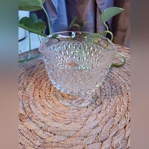 Vintage Indiana Clear Glass Diamond Point Footed Mayonnaise Bowl Candy Nut Dish